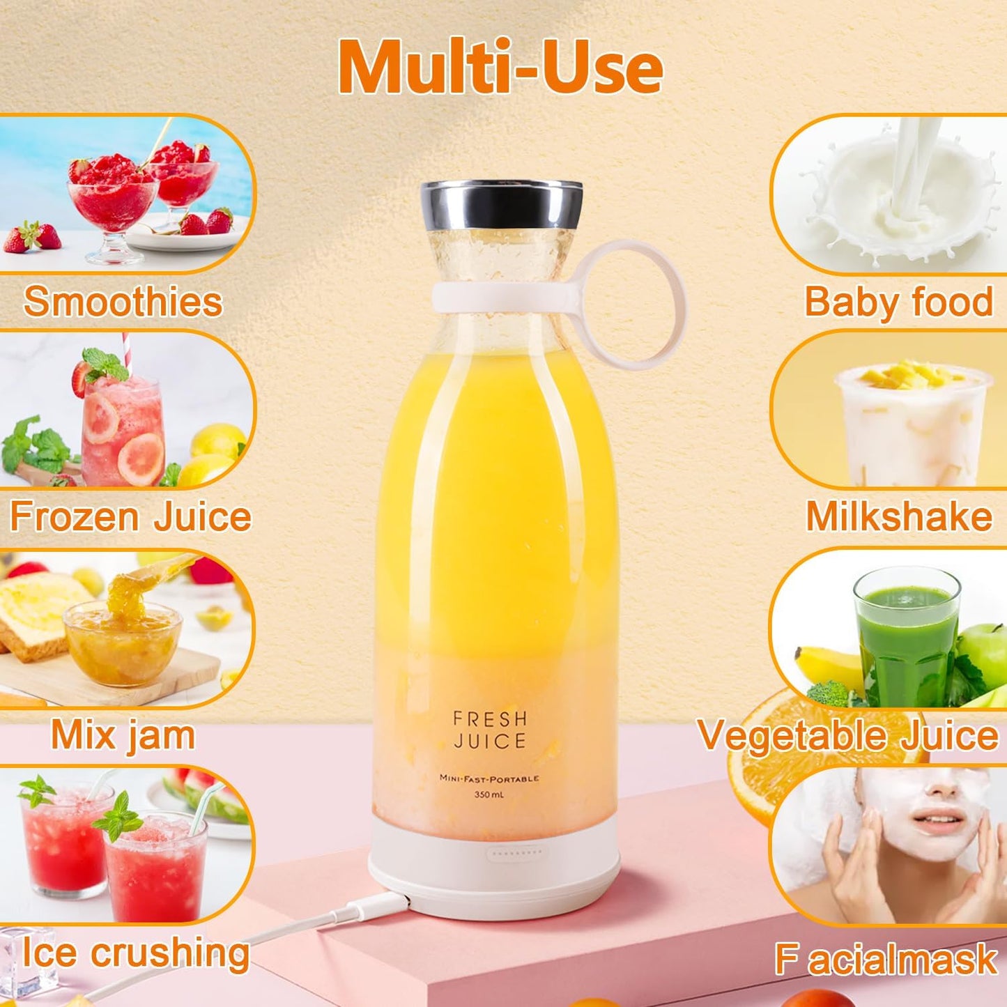Traverl Portable Mini Juice Blender USB Rechargeable Mixer Juicer for Outdoor